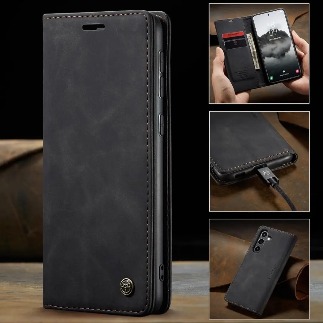 Caseme Wallet Book Hoesje Samsung Galaxy S24 FE - PU Leer - Zwart