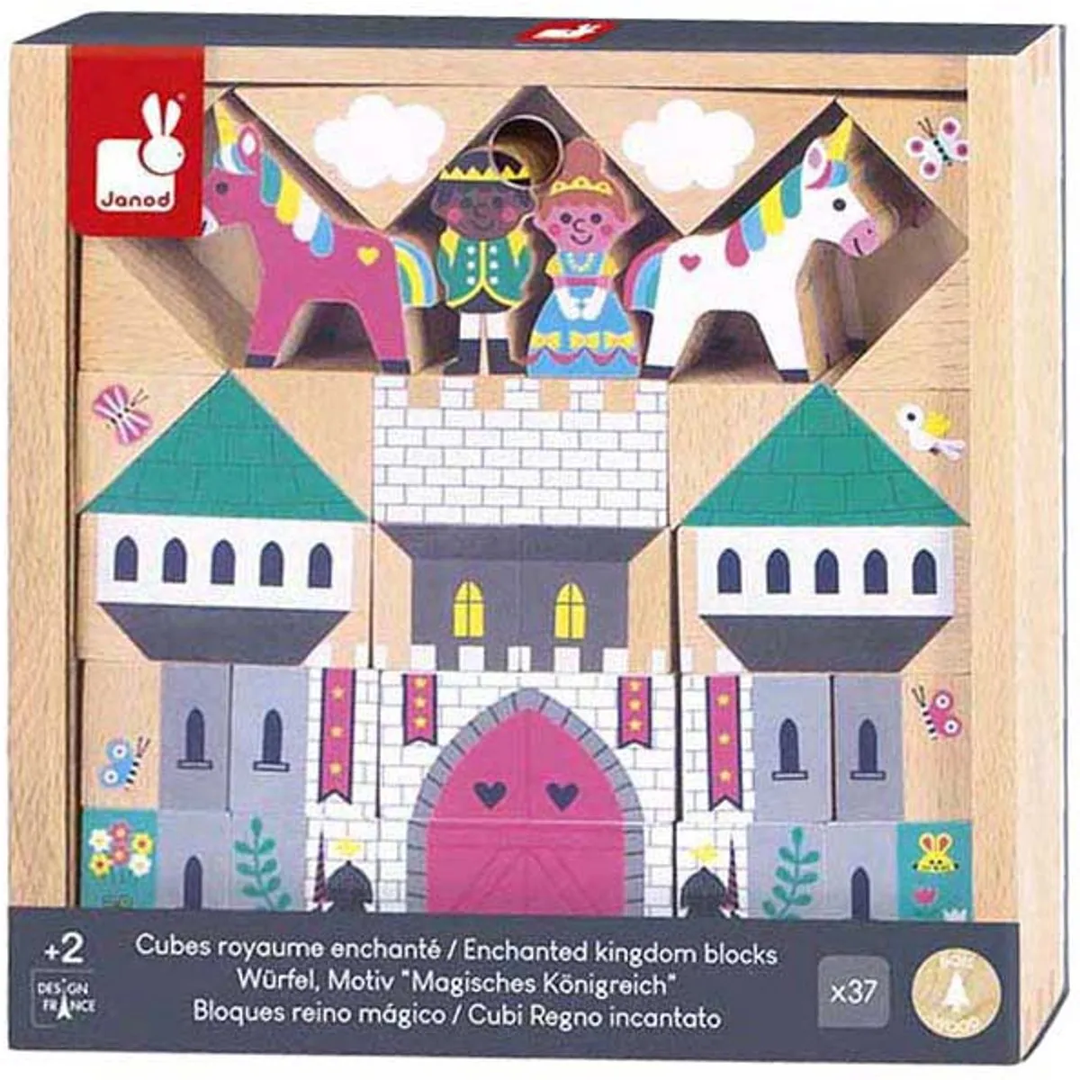 Janod Cross Roads Het Betoverde Koninkrijk Bouwset 37-delig - 29 Blokken, 4 Personages, 4 Unicorns