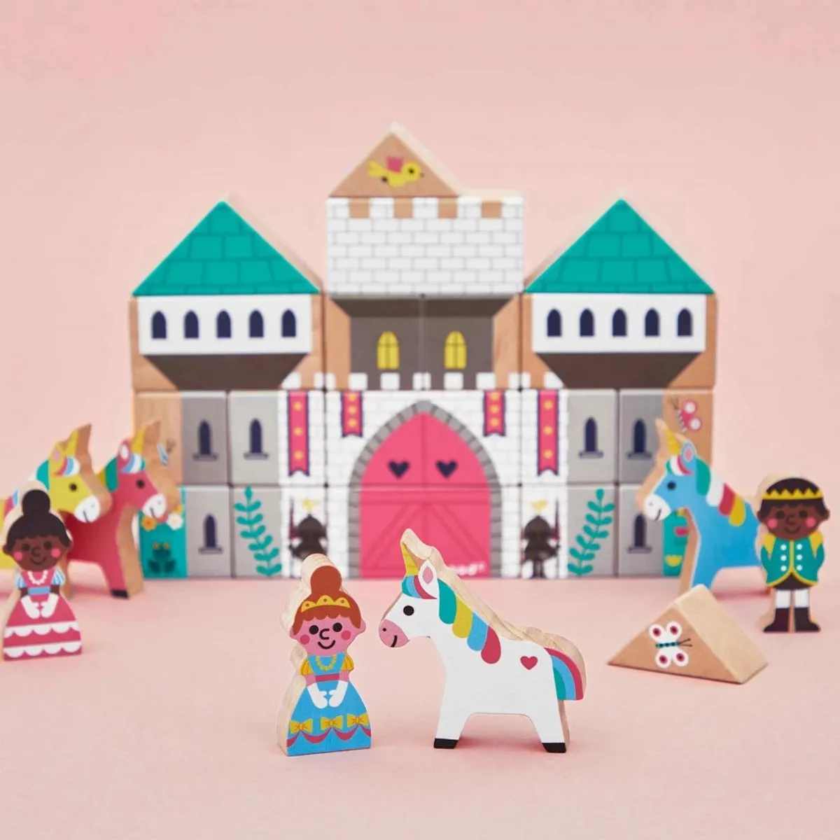 Janod Cross Roads Het Betoverde Koninkrijk Bouwset 37-delig - 29 Blokken, 4 Personages, 4 Unicorns
