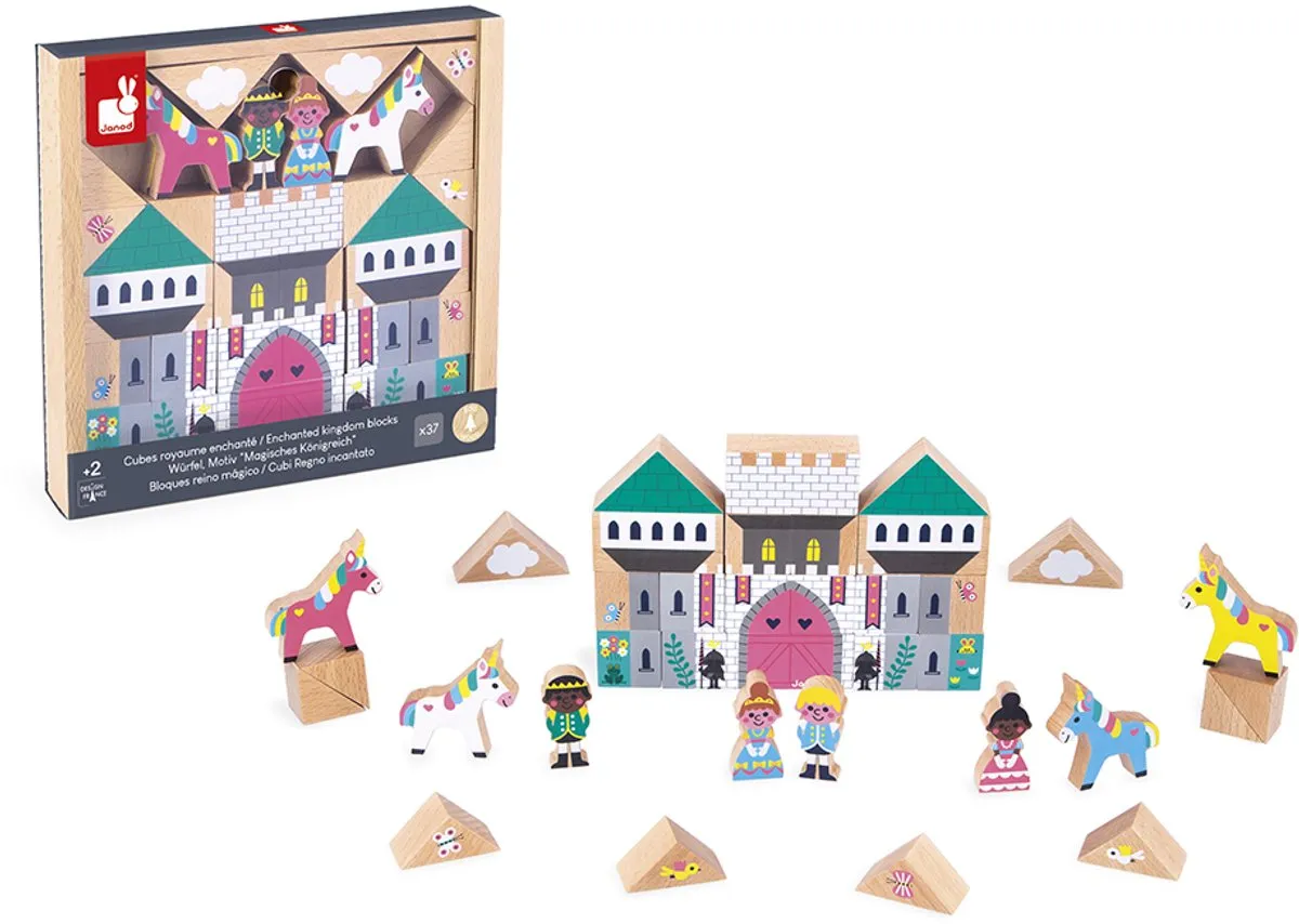 Janod Cross Roads Het Betoverde Koninkrijk Bouwset 37-delig - 29 Blokken, 4 Personages, 4 Unicorns - afbeelding 6 van 6