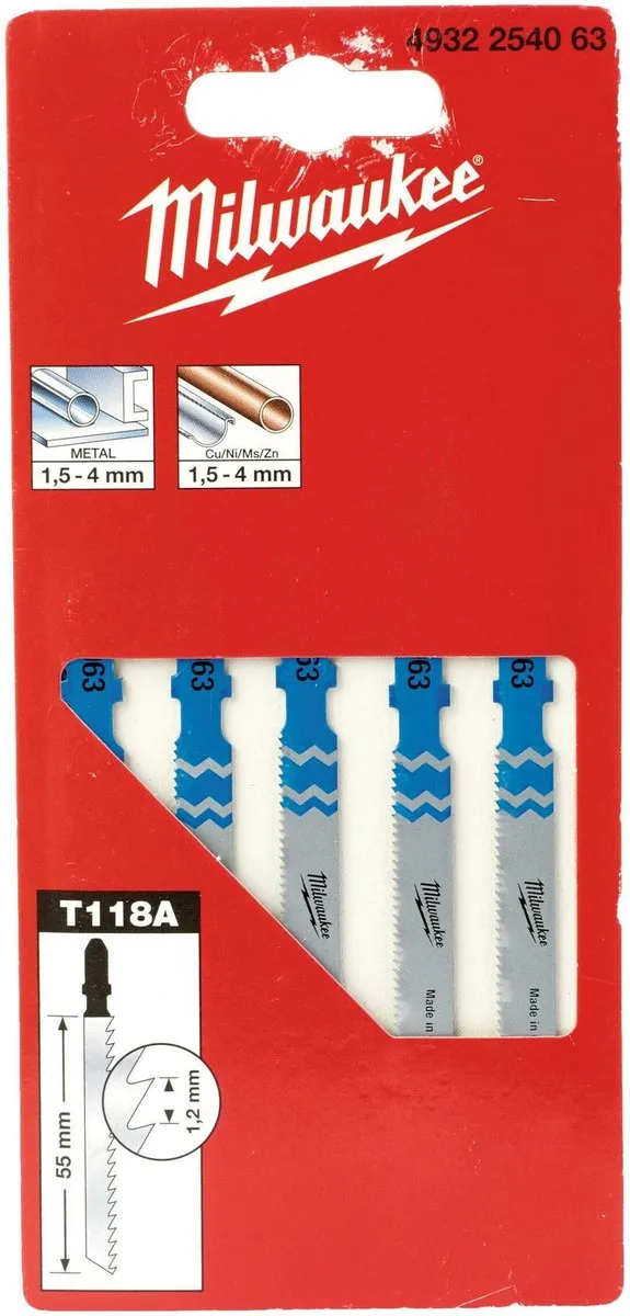 Milwaukee T 118 A HSS Decoupeerzaagblad - 5 Stuks - Dun metaal