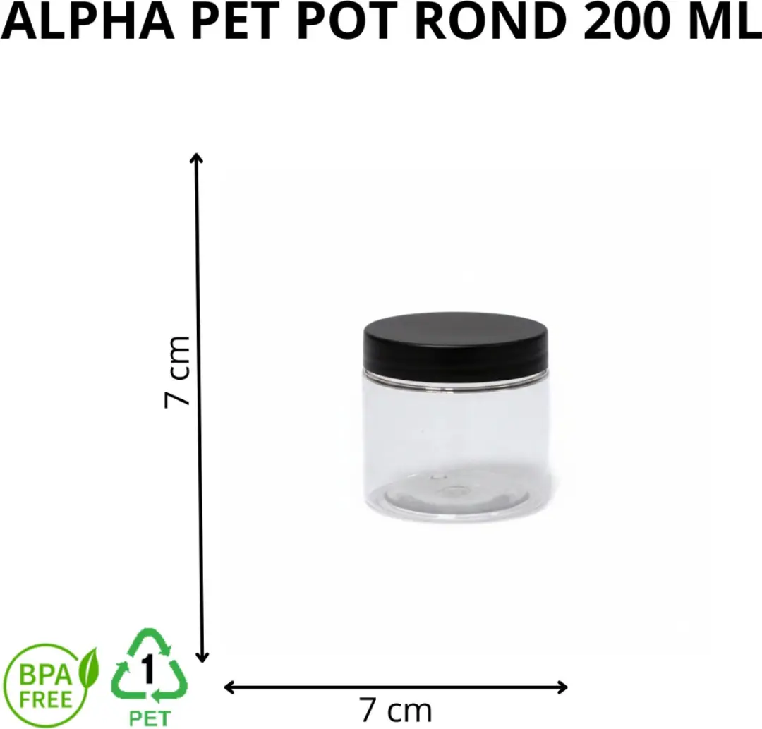 Alpha Packaging Plastic Pot 200ml - 10 Stuks - Zwart/Transparant