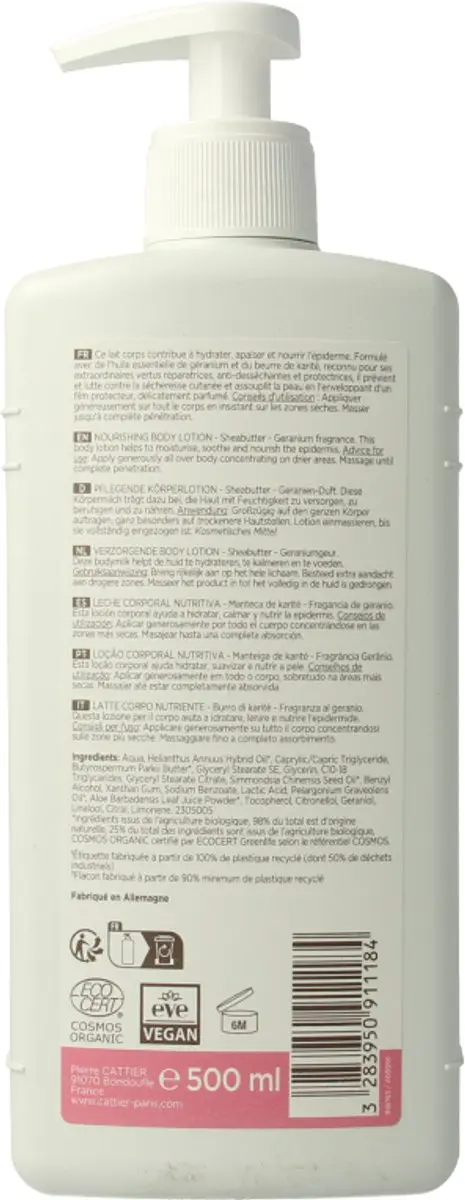 Cattier Body Milk Shea Butter/Geranium 500ml