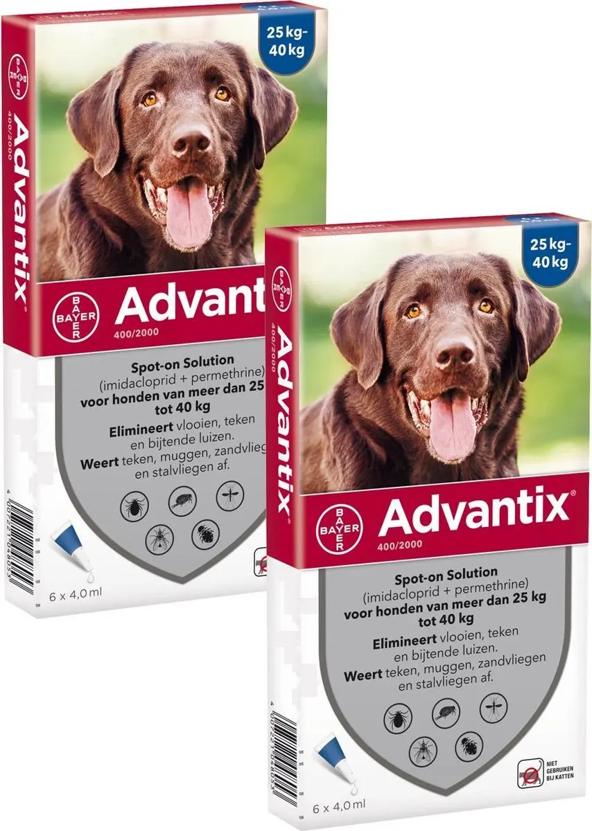 Advantix Vlooien & Teken Pipetten Hond 24-40kg - 12 Stuks