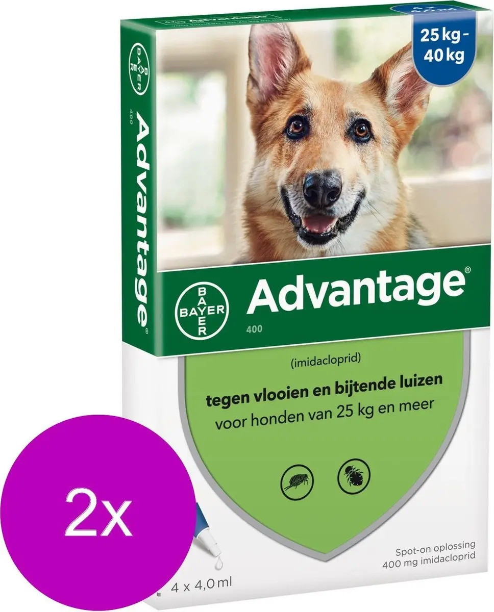 Advantage Hond 4 Pipetten Anti-Vlooienmiddel 2x4ml - 25-40kg