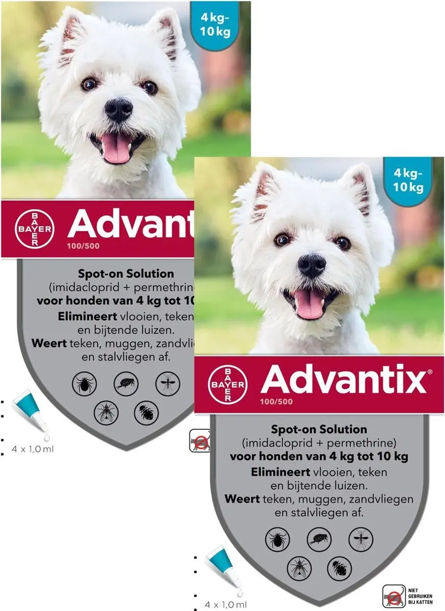 Advantix Vlooien & Teken Pipetten Hond 4-10kg - 8 Stuks