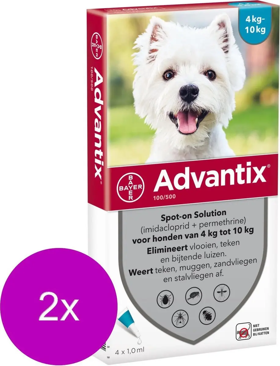 Advantix Vlooien & Teken Pipetten Hond 4-10kg - 8 Stuks