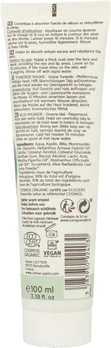 Cattier Gezichtsmasker Groene Klei 100ml