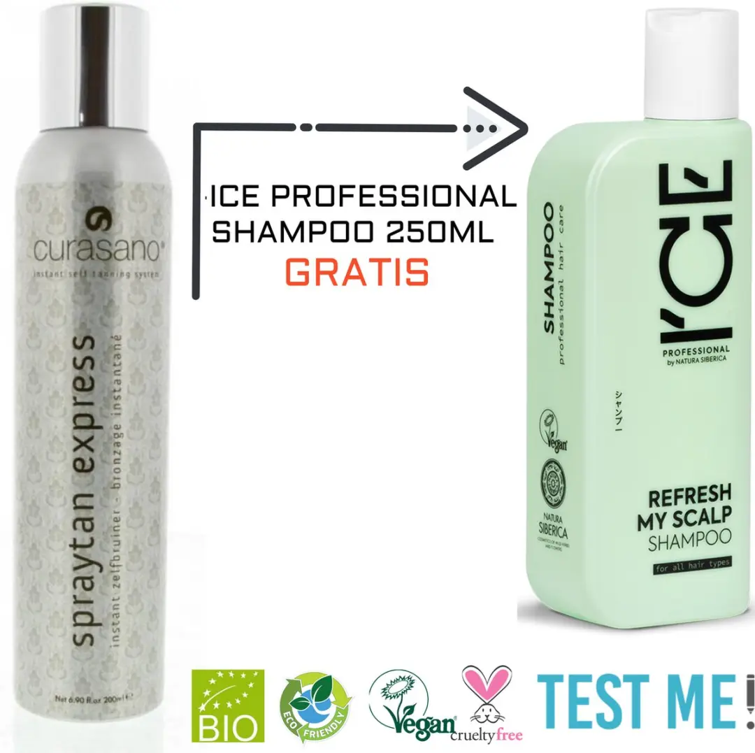 Curasano Spraytan Tanning Spray 200ml + Vegan Refresh My Scalp Shampoo - 2 Stuks