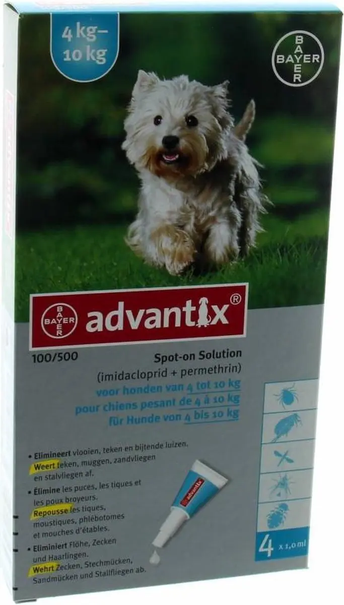 Advantix Vlooien & Teken Pipetten Hond 4-10kg - 4x1ml