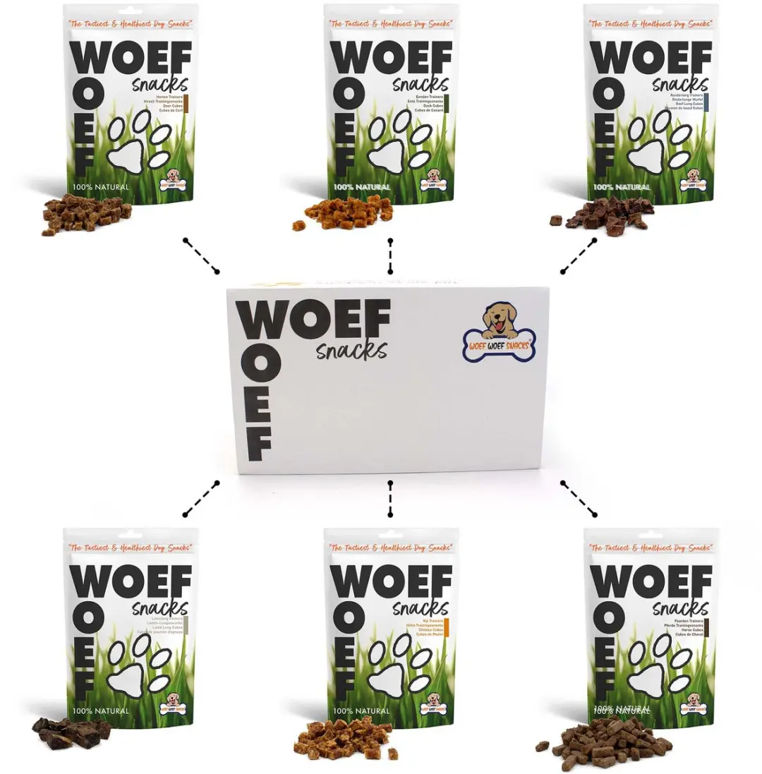 Woef Woef Snacks Trainers Snackbox 600g - Droogvlees - Diverse smaken