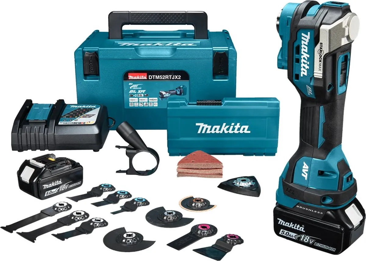 Makita DTM52RTJX2 Accu Multitool 18V - 2x Accu 5.0Ah - 14 Accessoires