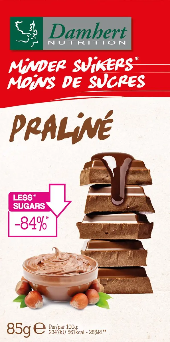 Damhert Chocolate Tablet Praline Sugar Free - 4x85g
