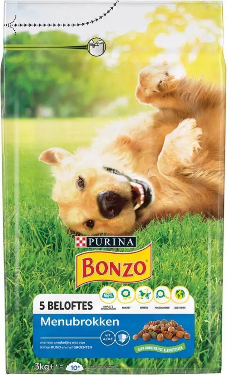 Bonzo Menubrokken Kip Rund Groente Hondenvoer - 3x3kg