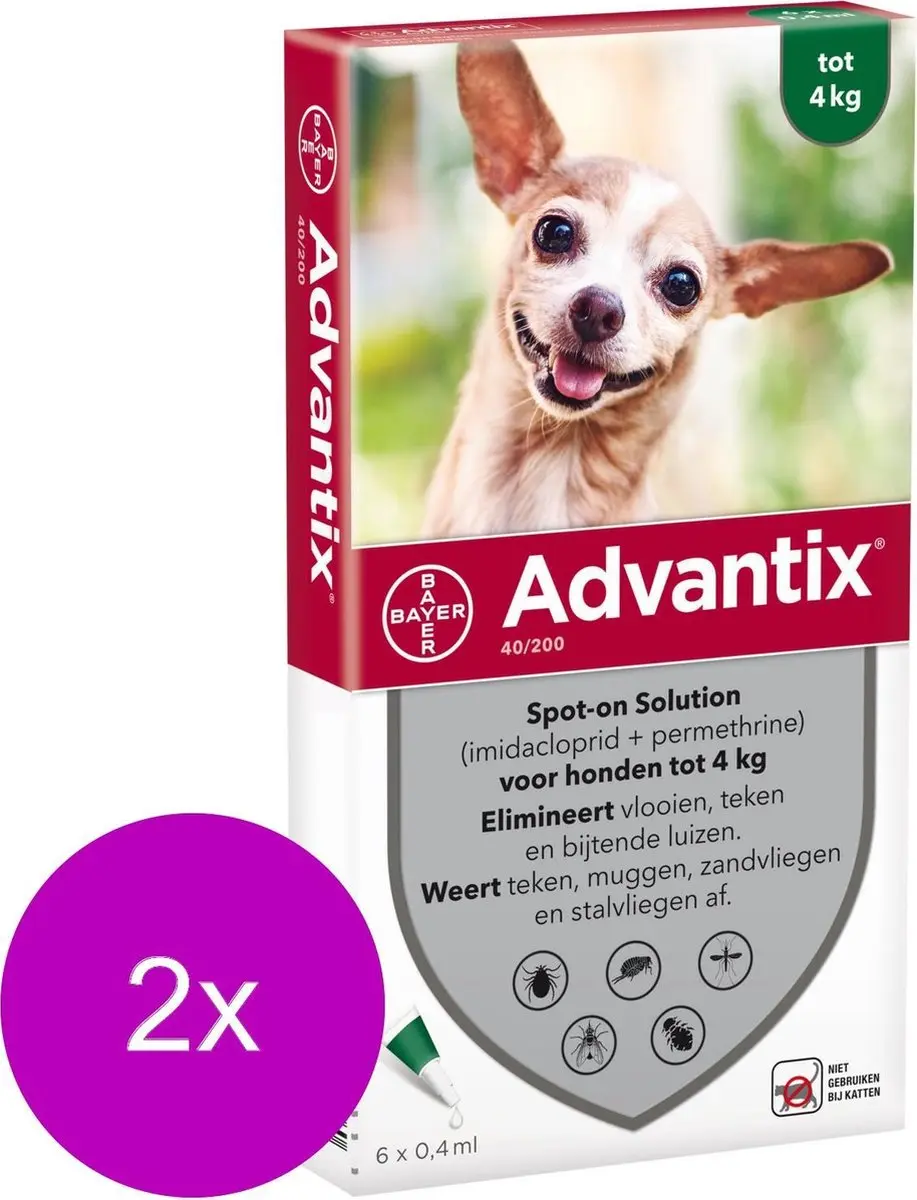 Advantix Vlooien & Teken Pipetten Hond tot 4kg - 24 Stuks