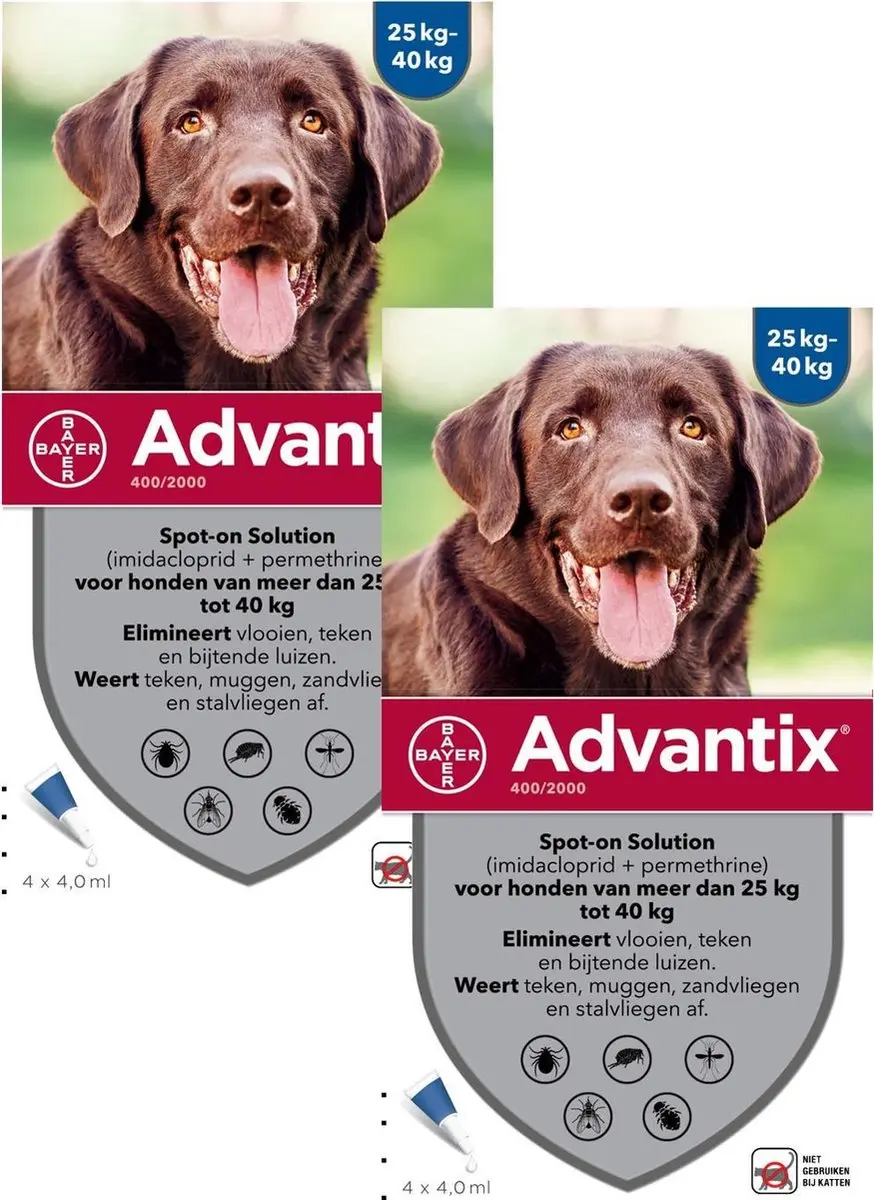 Advantix Vlooien & Teken Pipetten Hond 25-40kg - 8 Stuks
