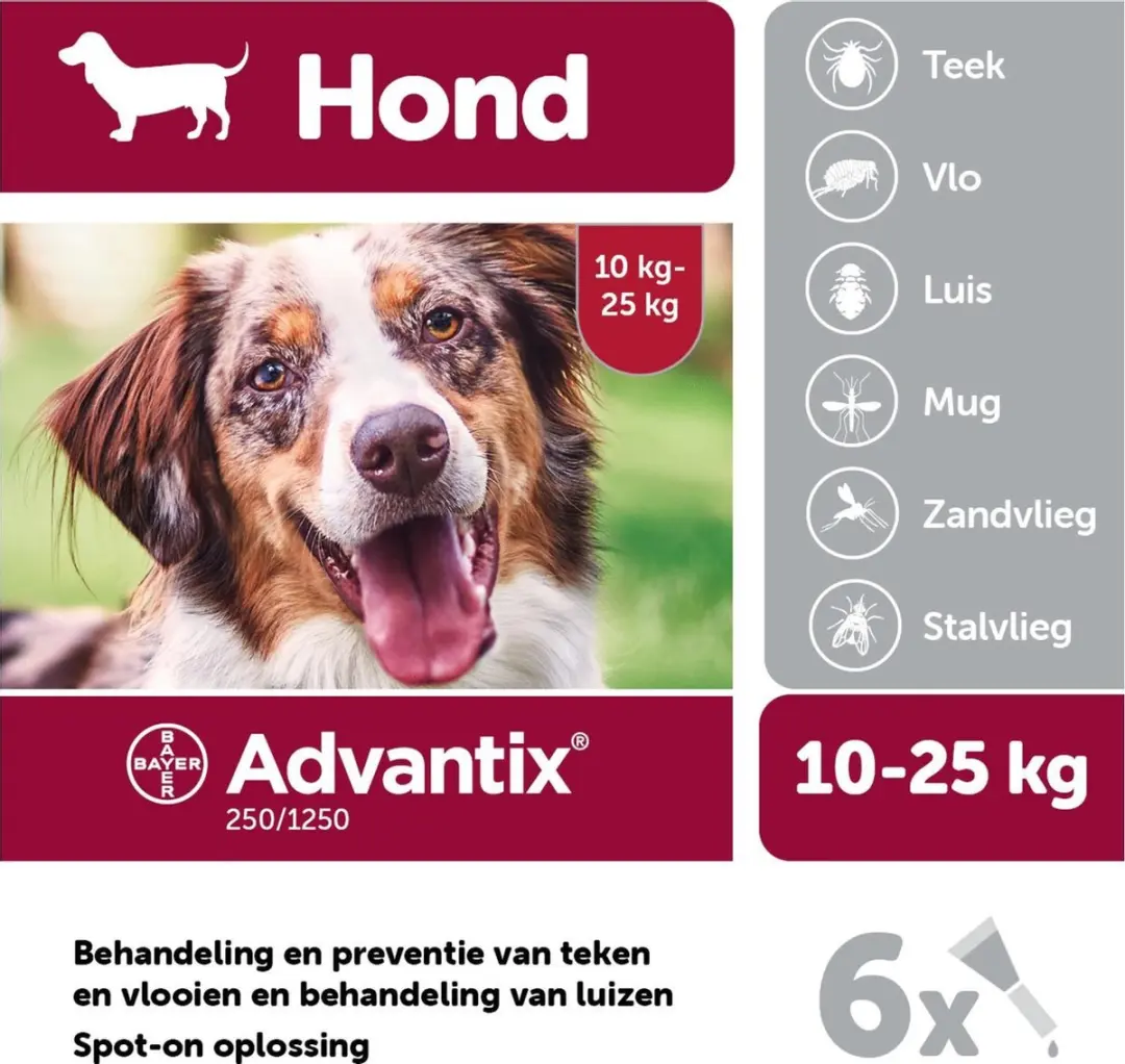Advantix Vlooien & Teken Pipetten Hond 10-25kg - 6 Stuks