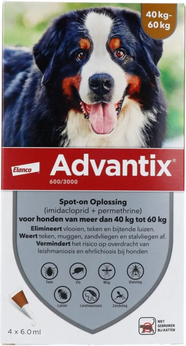 Advantix Spot-On 600 Anti Vlooien & Teken 4 Pipetten - 64ml