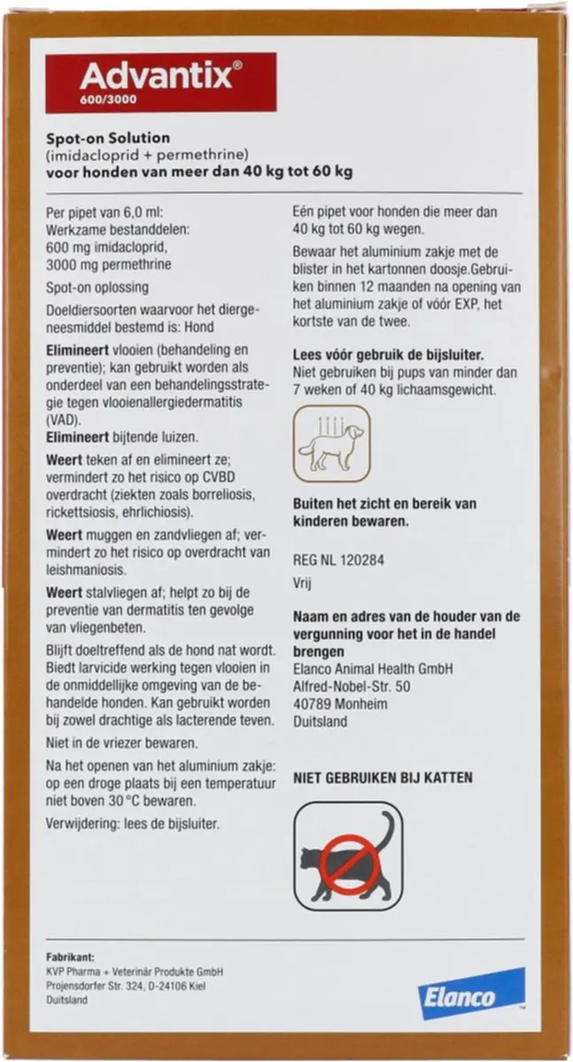 Advantix Spot-On 600 Anti Vlooien & Teken 4 Pipetten - 64ml