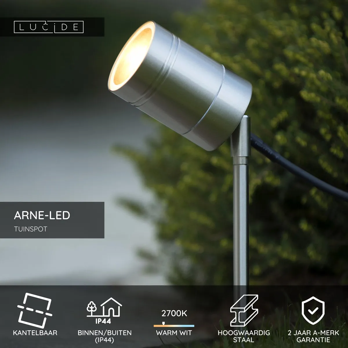 Lucide ARNE-LED Tuinspot GU10 5W 2700K - Mat chroom - afbeelding 6 van 6