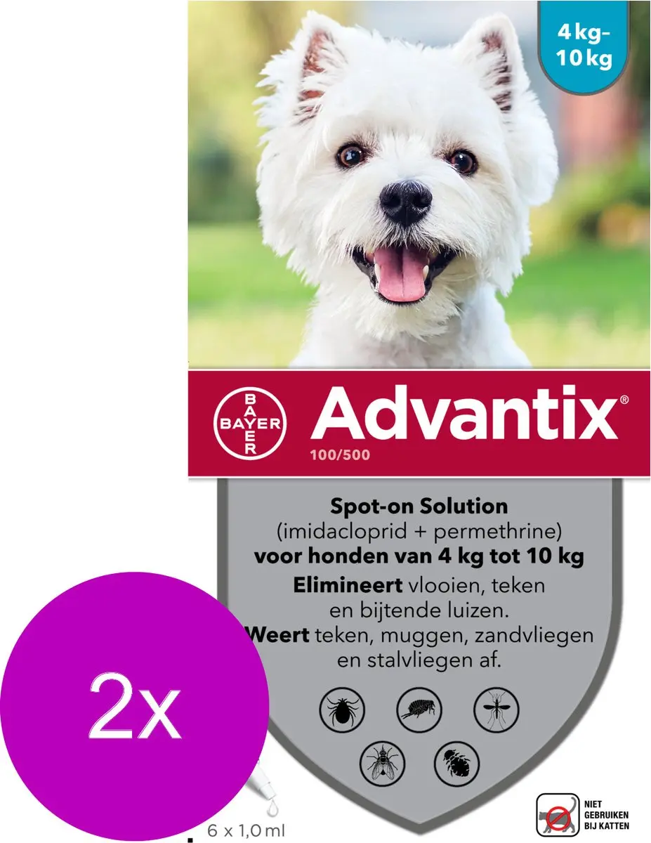 Advantix Vlooien & Teken Pipetten Hond 4-10kg - 12 Stuks - afbeelding 2 van 4