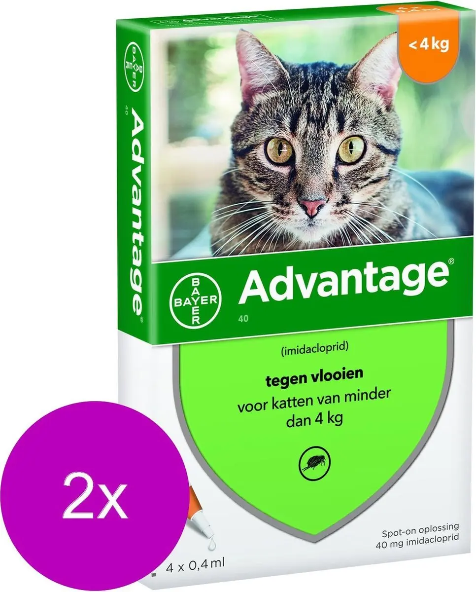 Advantage 40 Kat Pipetten - 2x0.4ml - 0-4 Kg