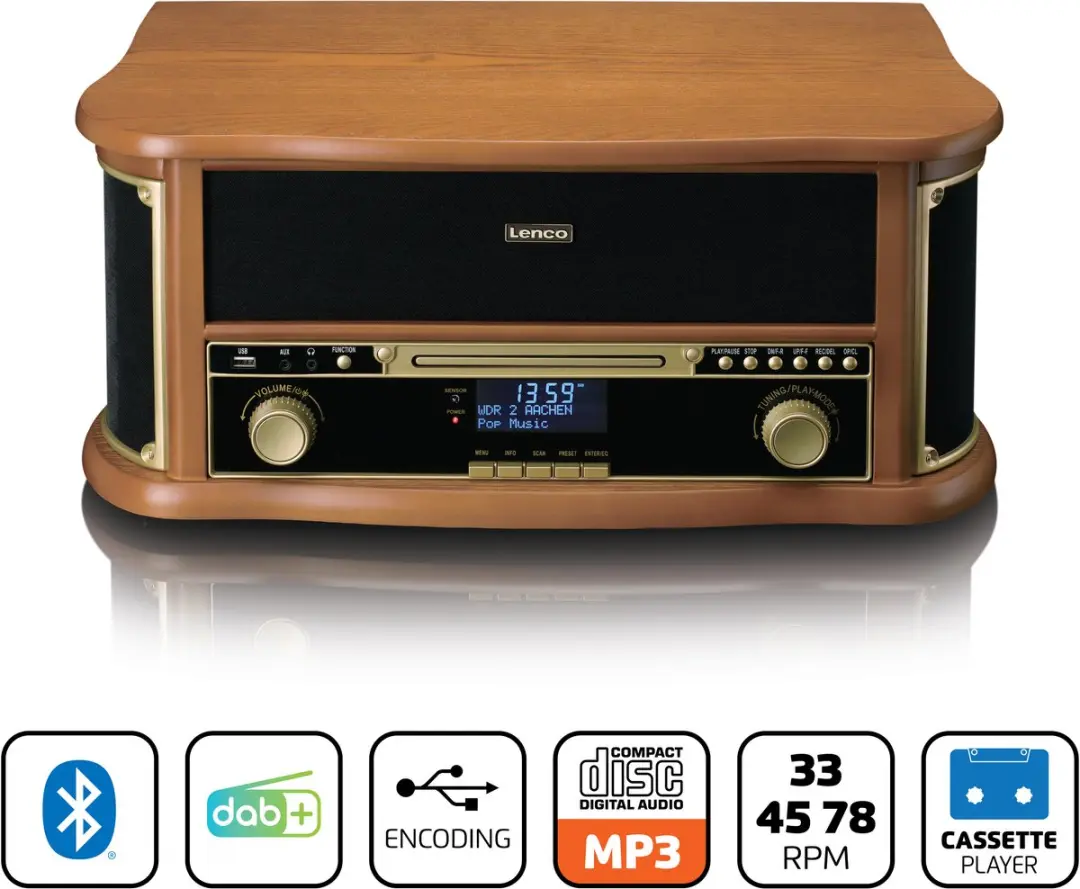 Lenco TCD-2571WD Retro Platenspeler Bundel - 6-delige LP Schoonmaakset