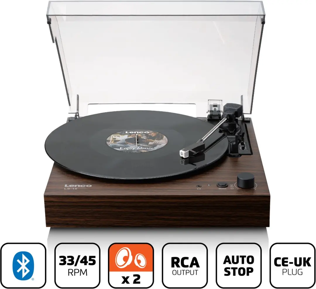 Lenco LS-15WD Platenspeler - Bluetooth - Hout - met 6-delige LP Schoonmaakset