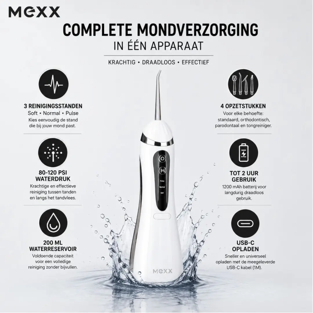 Mexx Draadloze Waterflosser 200ml - Wit
