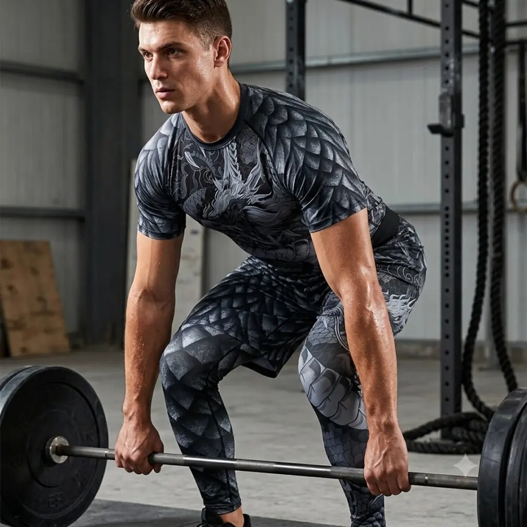 NuveX Compressie Sportset 3-delig XL - Zwart Draakprint