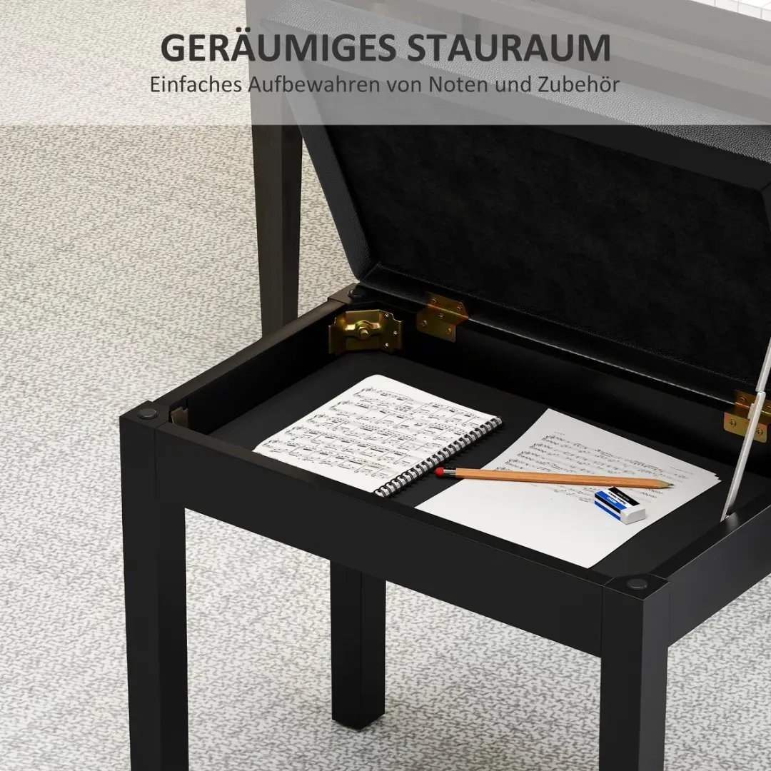 Homcom Klavierbank Gummihout Kunstleder - 55x34x50cm - Zwart - afbeelding 4 van 6