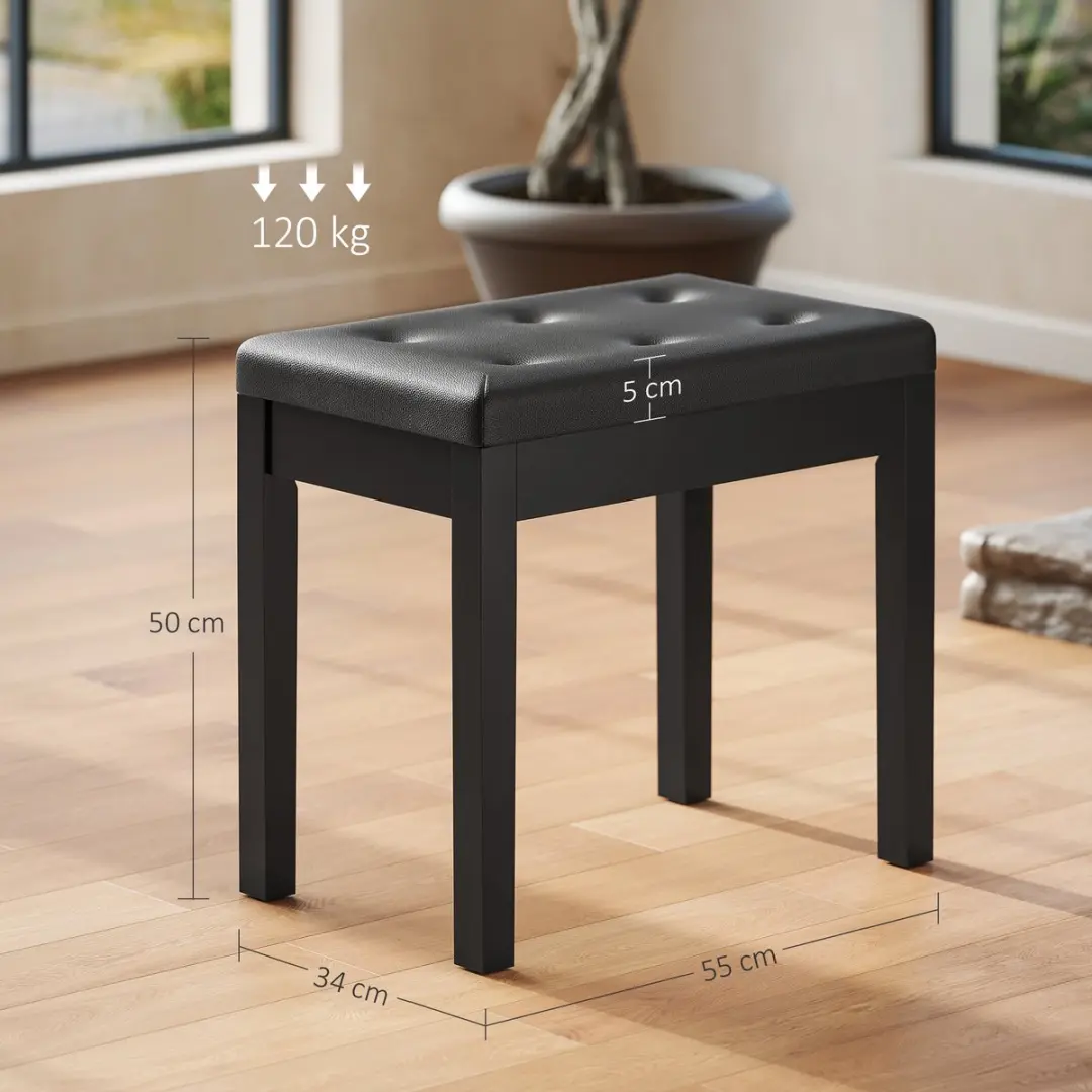 Homcom Klavierbank Gummihout Kunstleder - 55x34x50cm - Zwart - afbeelding 6 van 6