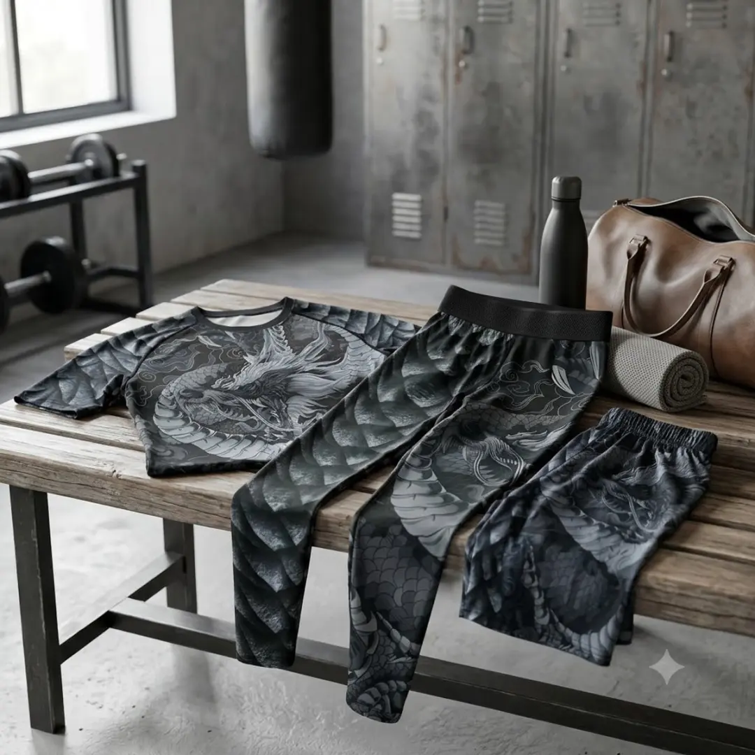 NUVEX Compressie Sportset S - 3-delig Zwart Draakprint