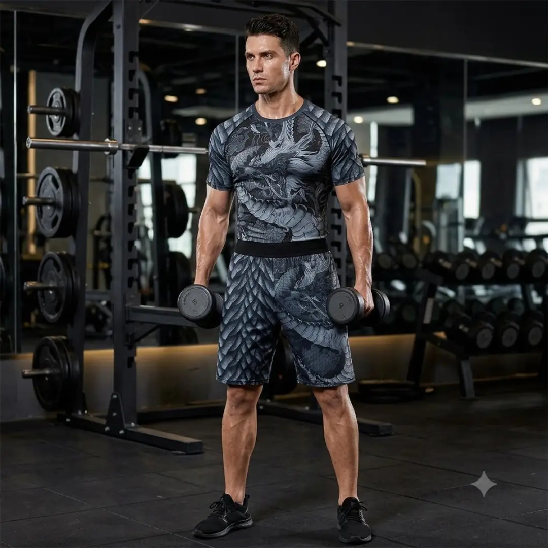 NUVEX Compressie Sportset S - 3-delig Zwart Draakprint