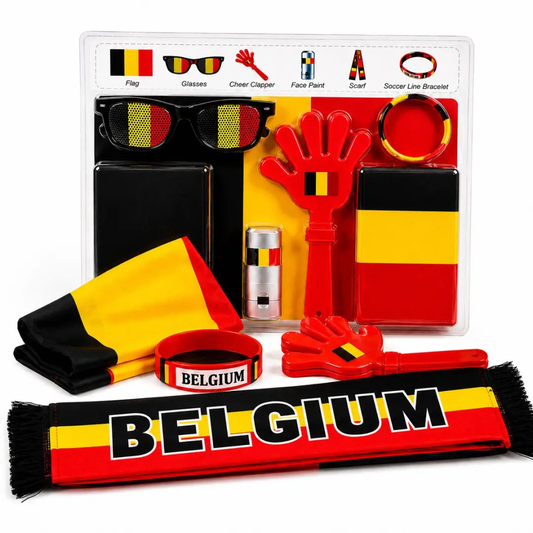 Espa België Nationale Feestdag Set - Vlag, Bril, Clapper, Sjaal, Armband & Schmink