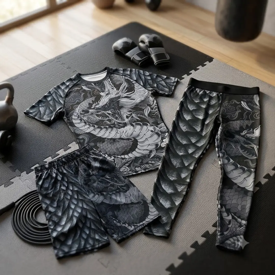 NUVEX Compressie Sportset L - 3-delig Zwart Draakprint