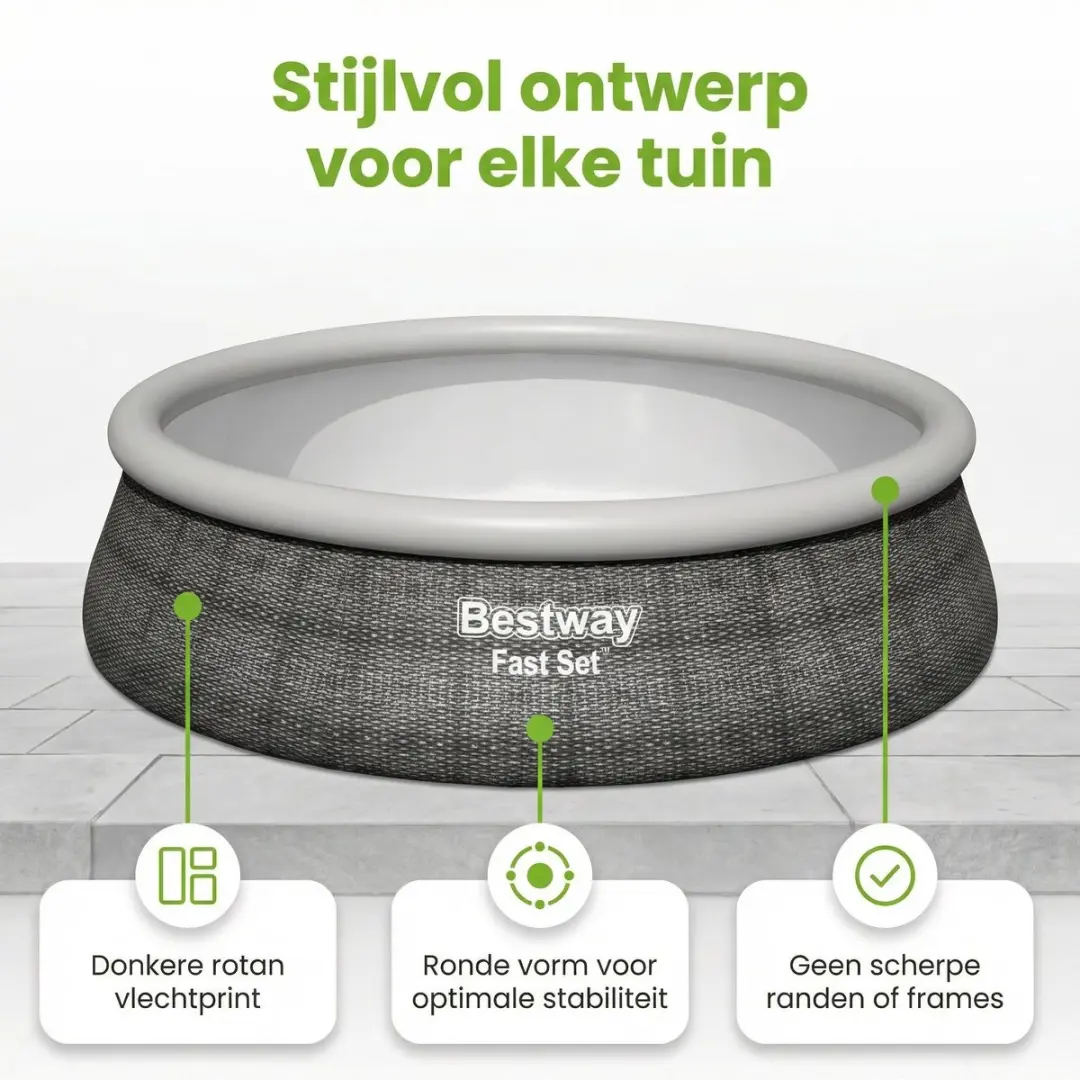 Bestway Fast Set Zwembad 457cm - 8-delig - Grijs