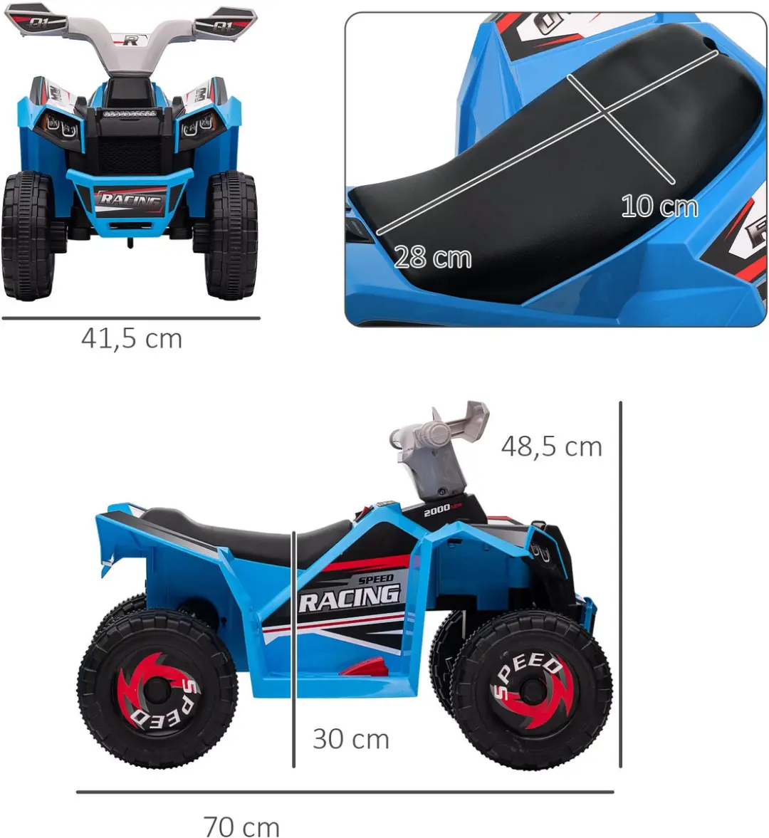 Homcom Elektrische Auto 370-278V90BU - Blauw - afbeelding 4 van 6