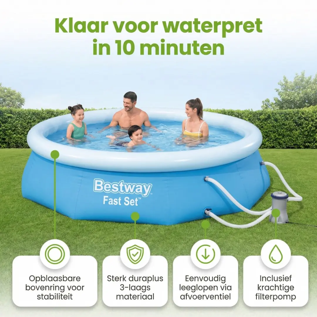 Bestway Fast Set Zwembad 305x66cm - 3200L - Blauw - 7-delig