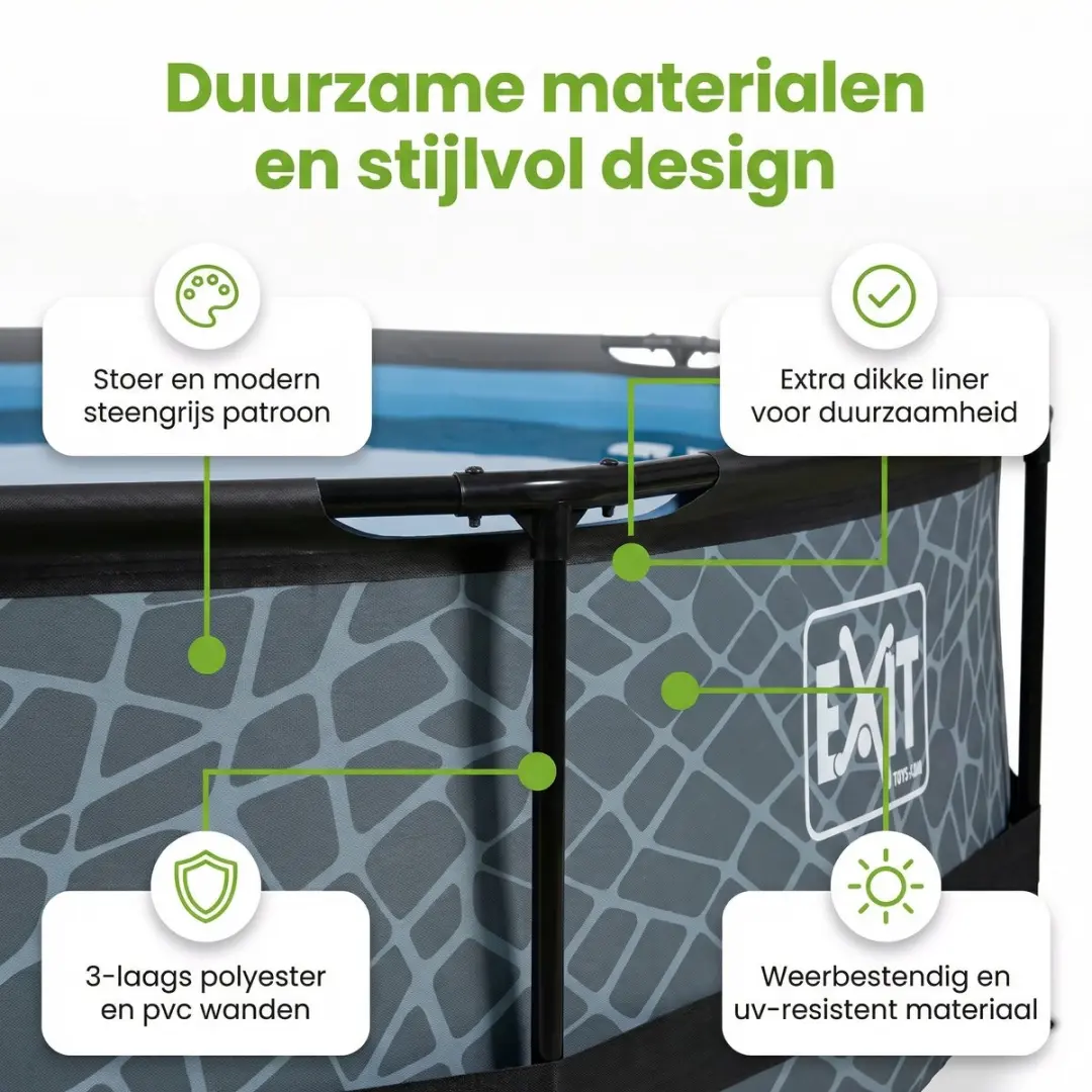 EXIT Toys Rond Stone Frame Zwembad 360x76cm - 7-delig - Grijs