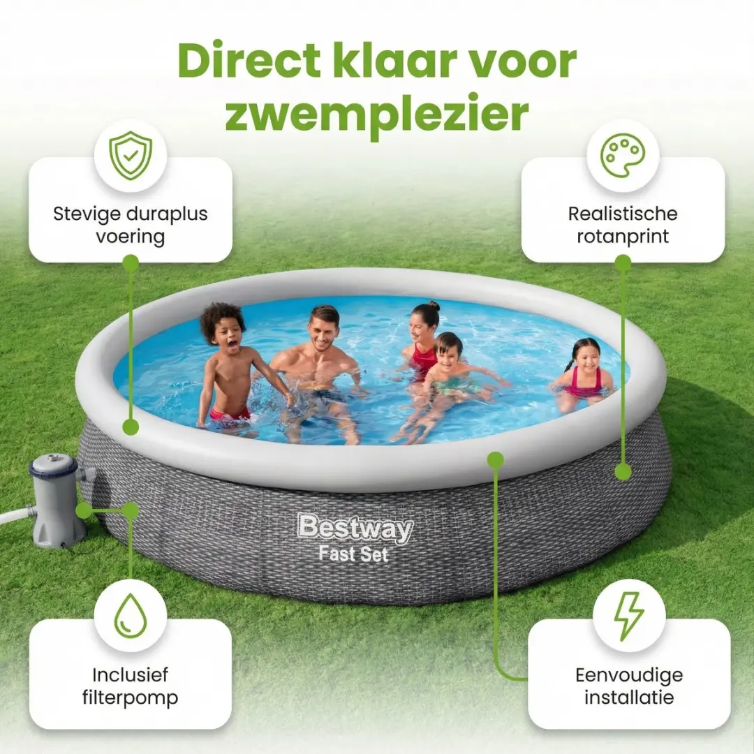 Bestway Fast Set Zwembad 366cm - 7-delig - Grijs