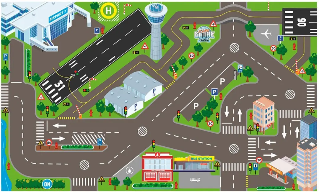Kids Globe Verkeerskleed Vliegveld 570345 - Multi Color