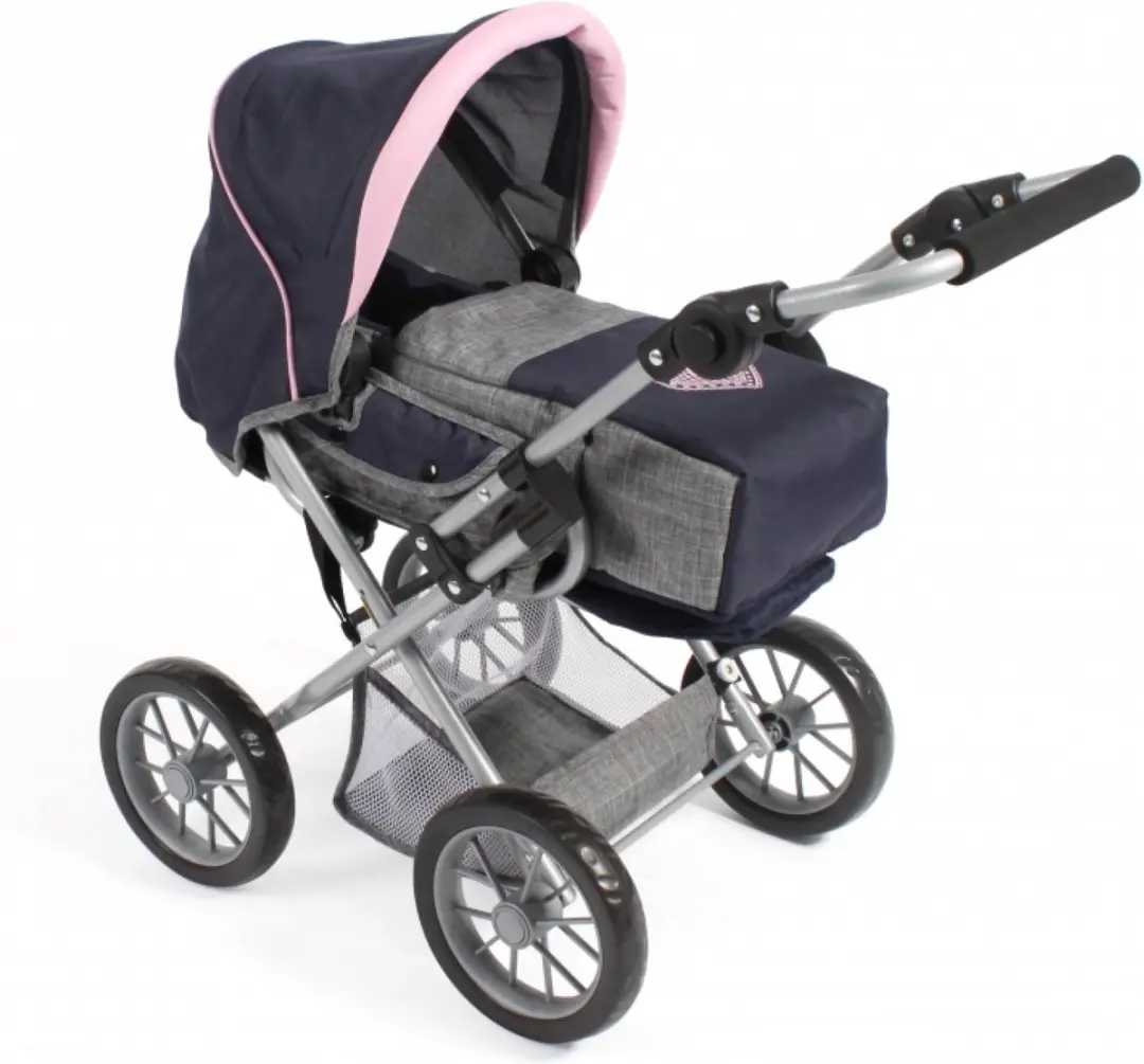 Bayer Lena Poppenwagen - Donkerblauw met roze hartje