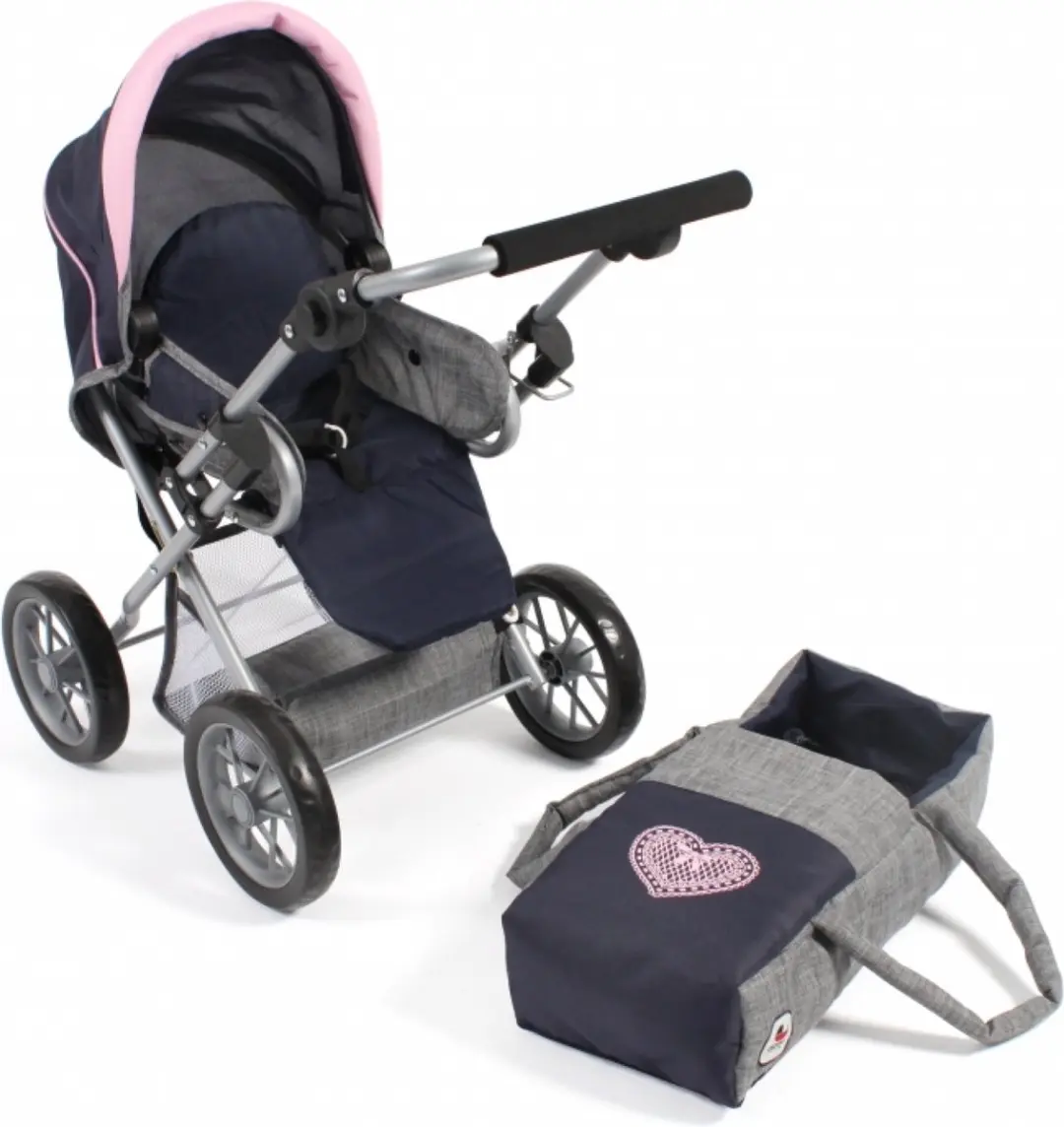 Bayer Lena Poppenwagen - Donkerblauw met roze hartje