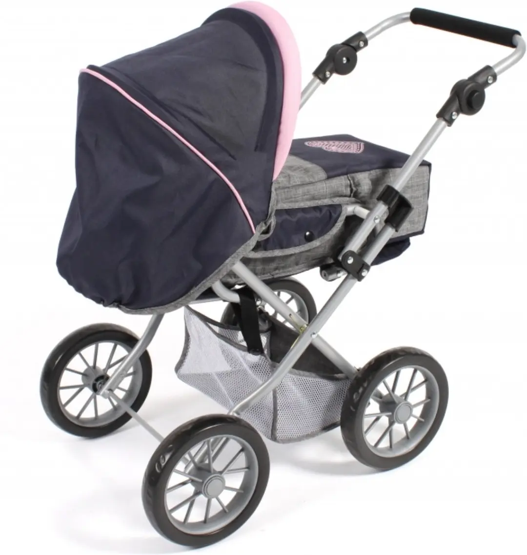 Bayer Lena Poppenwagen - Donkerblauw met roze hartje