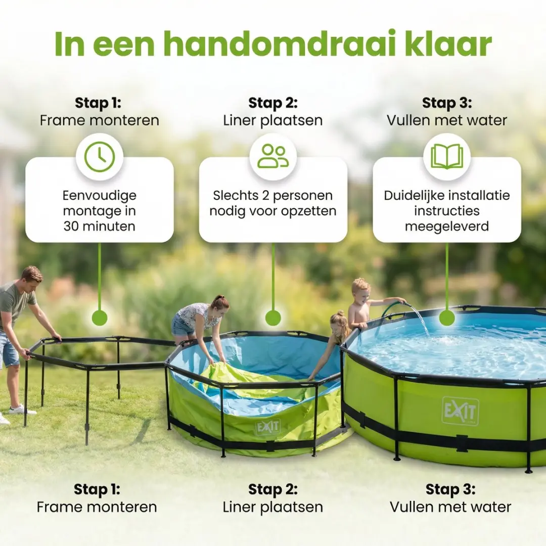 EXIT Rond Lime Frame Zwembad 360x76cm - 7-delig - Groen