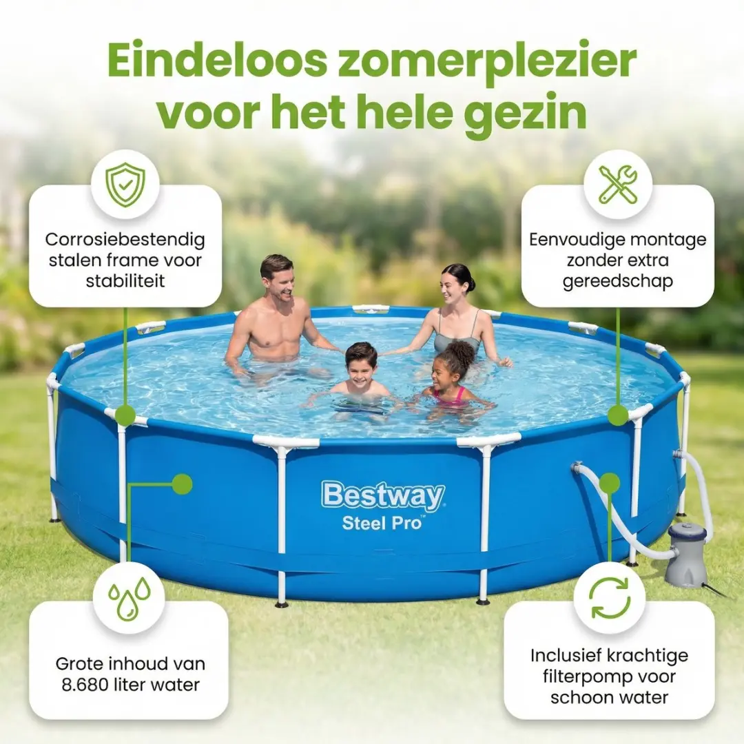 Bestway Steel Pro Zwembad 396x84cm Blauw - 7-delig