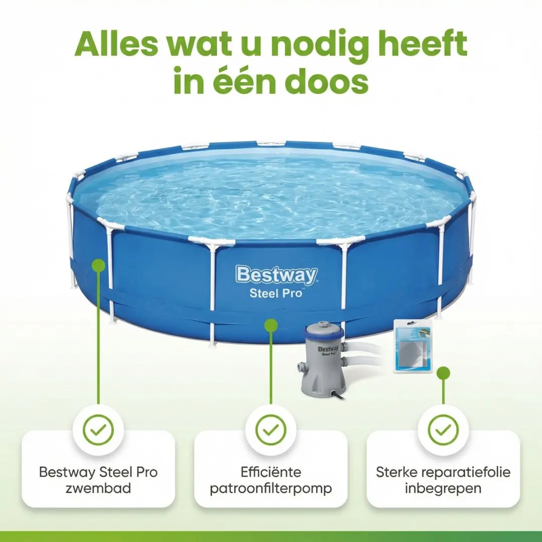 Bestway Steel Pro Zwembad 396x84cm - Blauw - 7-delig