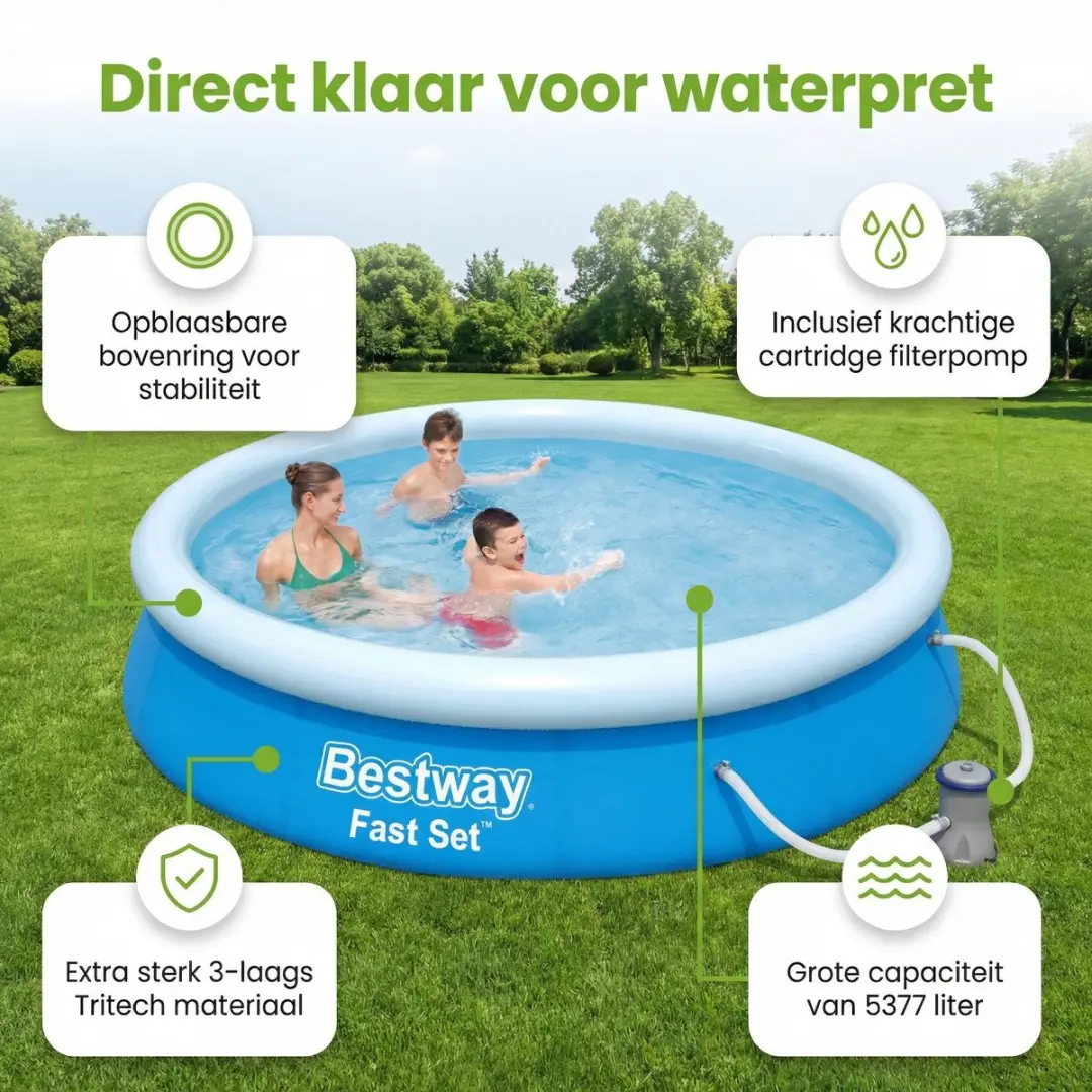 Bestway Fast Set Rond Zwembad 366x76cm - Blauw - 7-delig