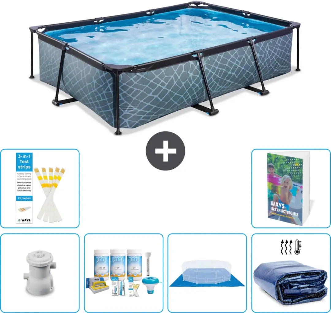 EXIT Toys Rechthoekig Stone Frame Zwembad 300x200x65cm
